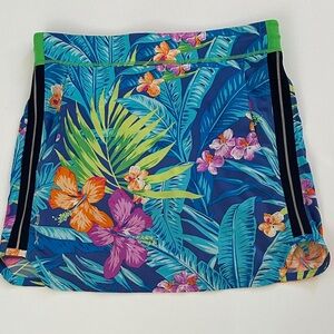 RLX Golf Skort Floral Hawaiian Elastic Waistband Pockets Sporty Skirt/ Shorts